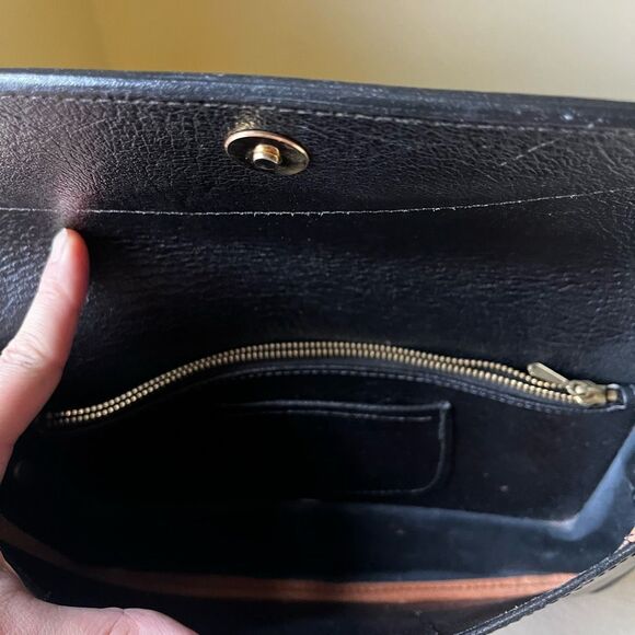 Vintage Maple Leaf Embossed Leather Crossbody Bag Black Brown Two-Tone Boho Art - Picture 7 of 12